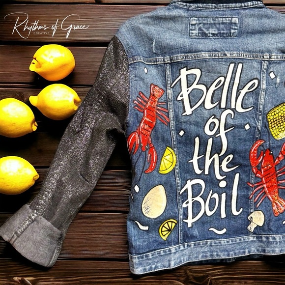 Express Jackets & Blazers - Get Ready to Boil in Style: Hand-Painted Jean Jacket 'Belle of the Boil'! Size S